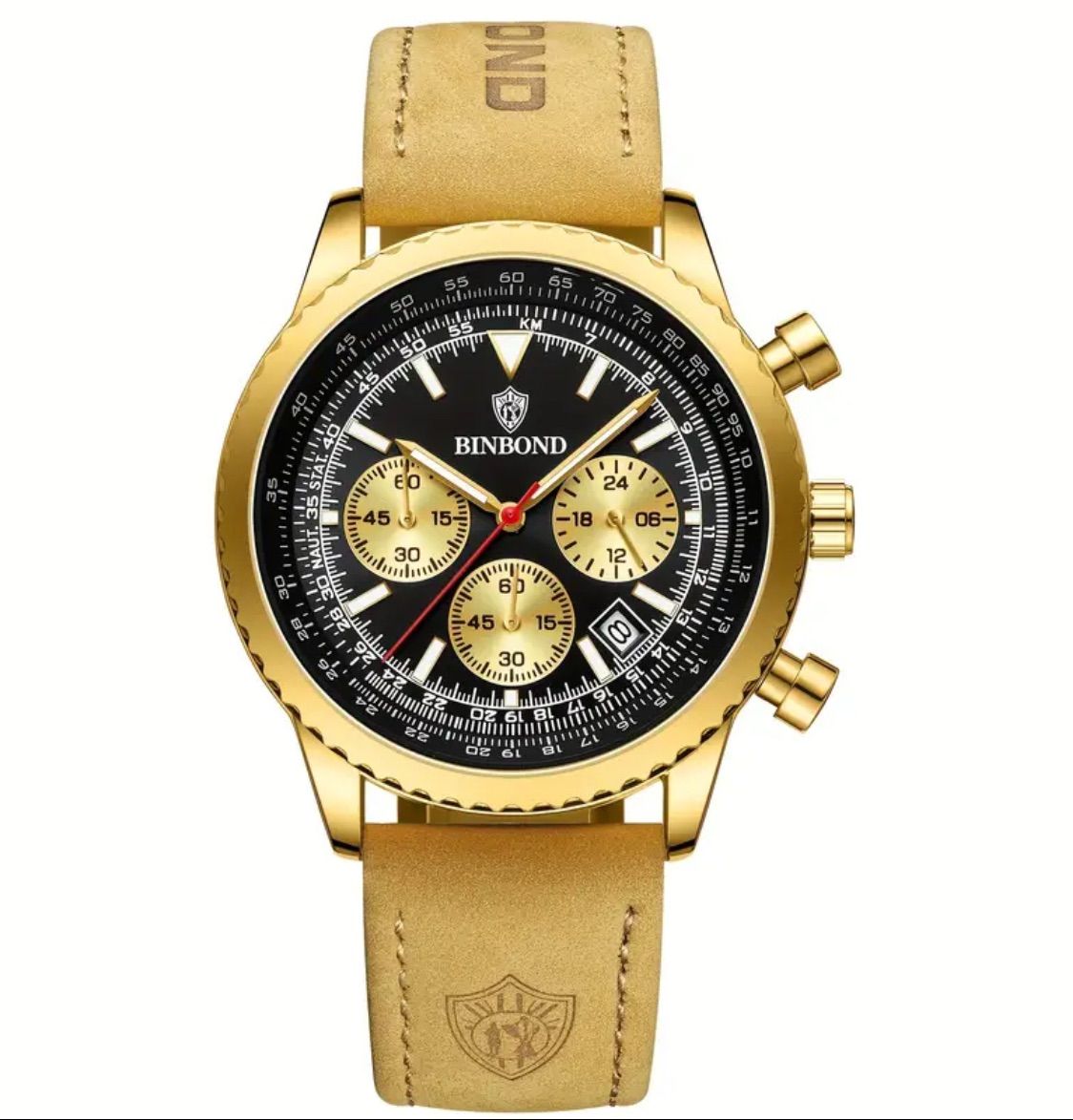 新品 BINBOND オマージュクロノグラフ ウォッチ レザーストラップ