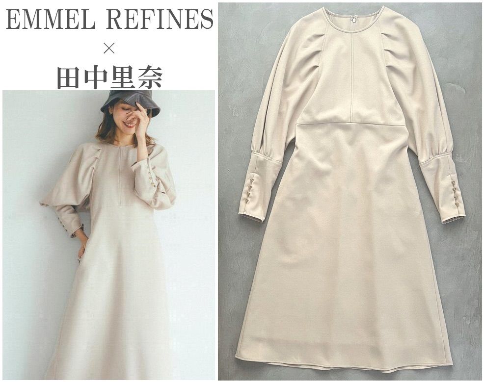 田中里奈さん×EMMEL REFINES エメルリファインズ 22AW タックパフスリーブロングワンピース パフっとフェミニン袖◎ BEG S  定価15,400円 - メルカリ