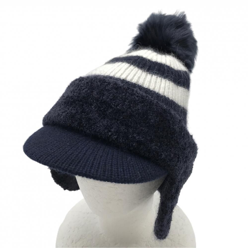 超 パーリーゲイツ 3WAYつば付きニット帽 ネイビー×白 ボンボン付 イヤーマフ付 FR ゴルフウェア モデル PEARLY GATES