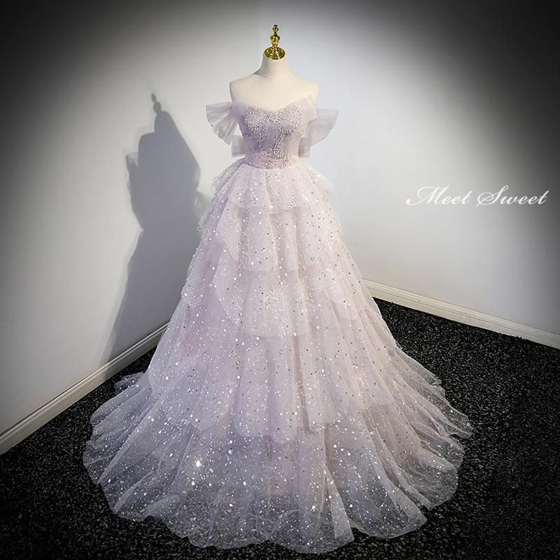 ドレス 編み上げ オフショルダー ステージドレス ロングドレス 結婚式 二次会 発表会 演奏会 ウェディングドレス ウエディングドレス