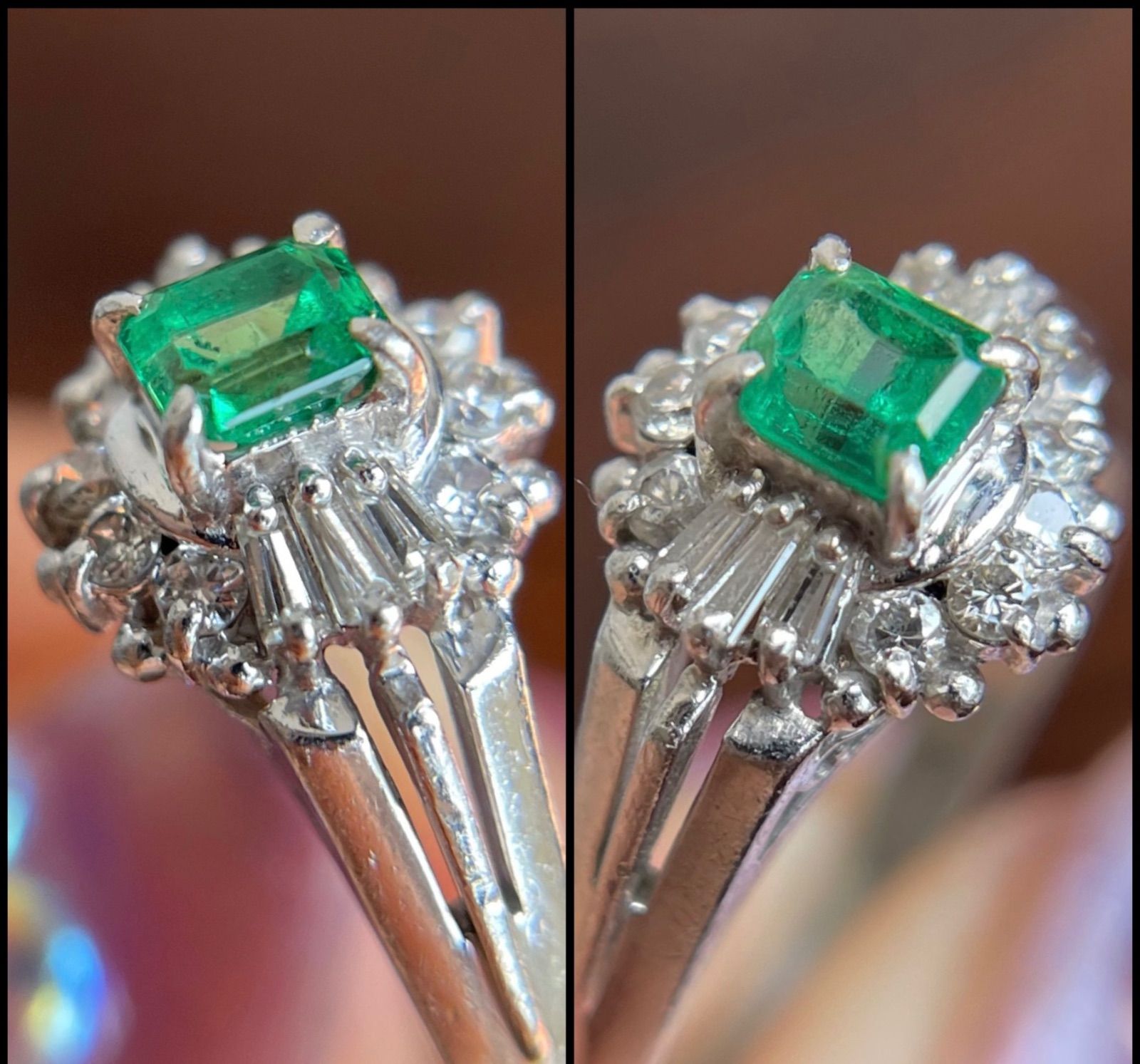 【鑑別】Pt900 天然エメラルド 取り巻きダイヤ プラチナ 7号 3.5g 鑑別】Pt900 天然エメラルド 取り巻きダイヤ プラチナ 7号 3.5g B5101