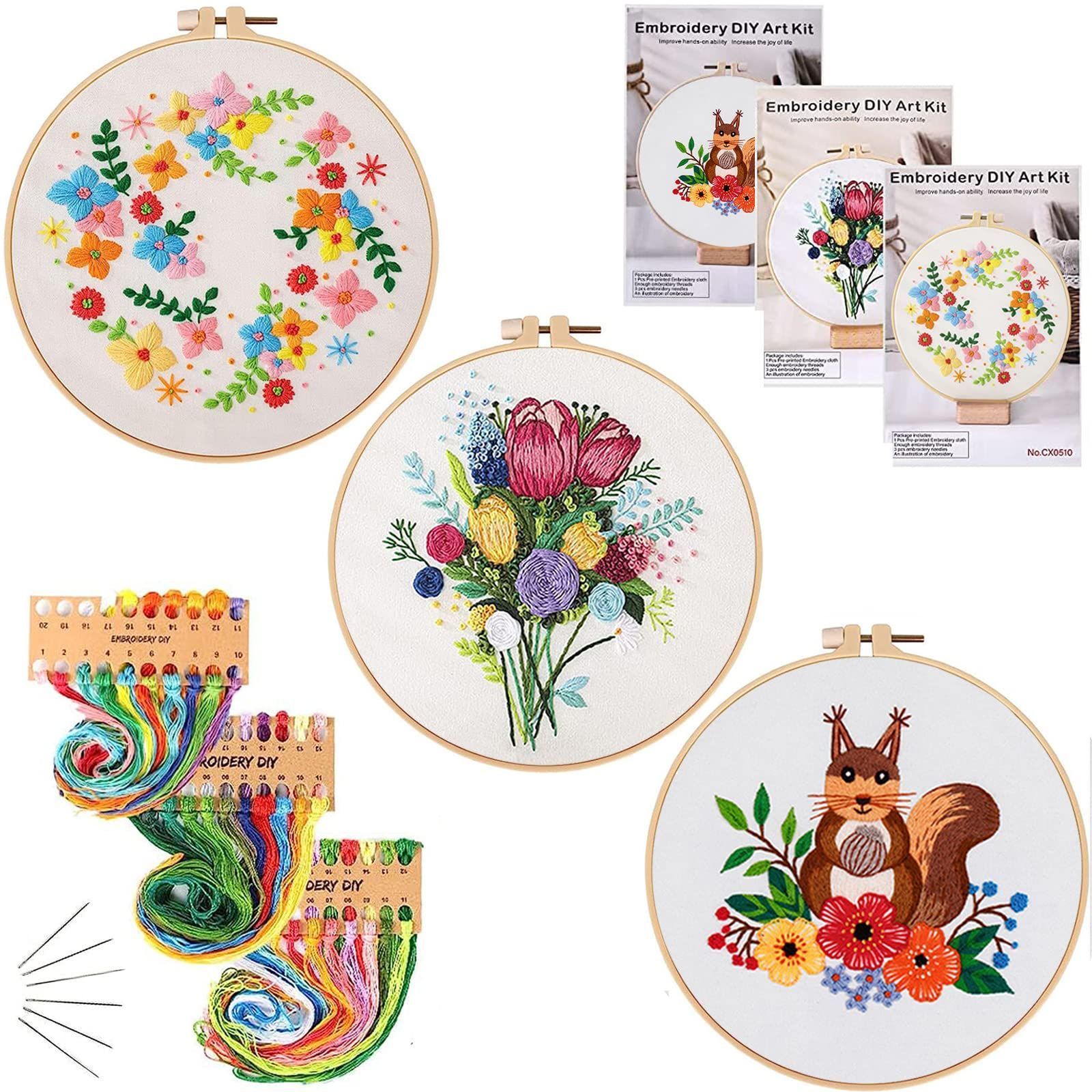 【在庫処分】セット DIY 初心者 ししゅう クロスステッチ 手作り 刺繍工具セット 贈り物 刺繍キット刺しゅう 日本語取り扱い説明書 初心者学ぶ 3セット 美しい花です DIY刺繍工具 NOTIONSLAND ク