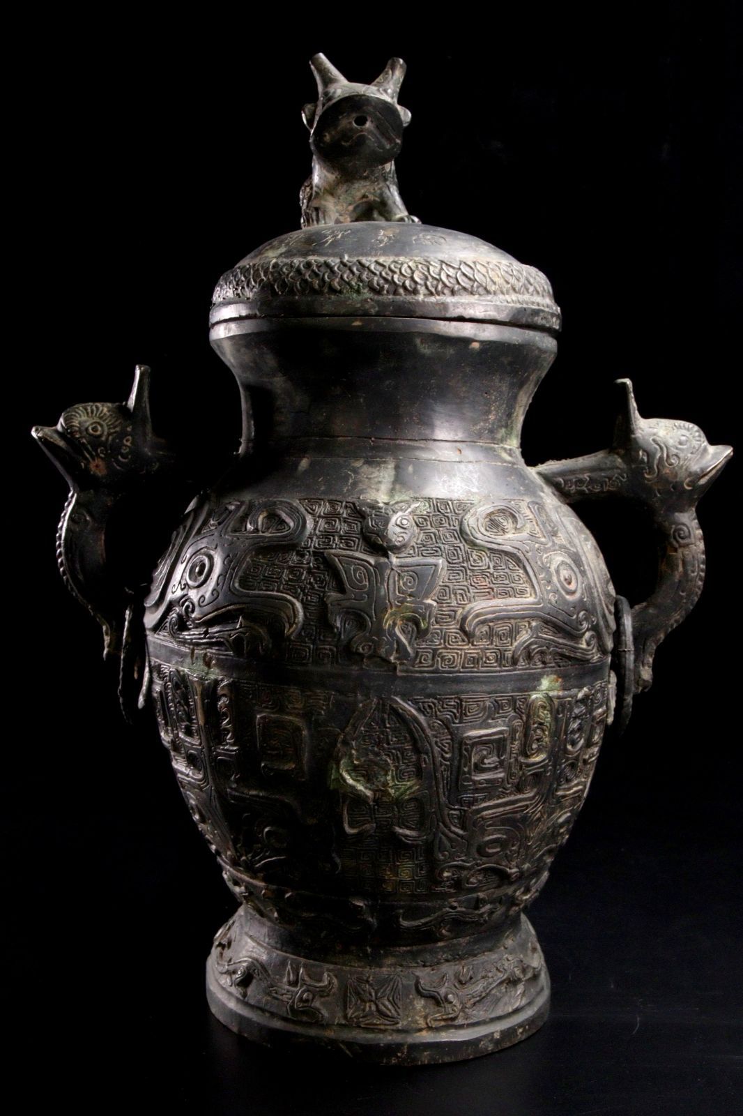 中国美術 青銅製 饕餮文蟠龍蓋罌 39cm 4487g 唐物骨董 楾 R193.2-ORQ8