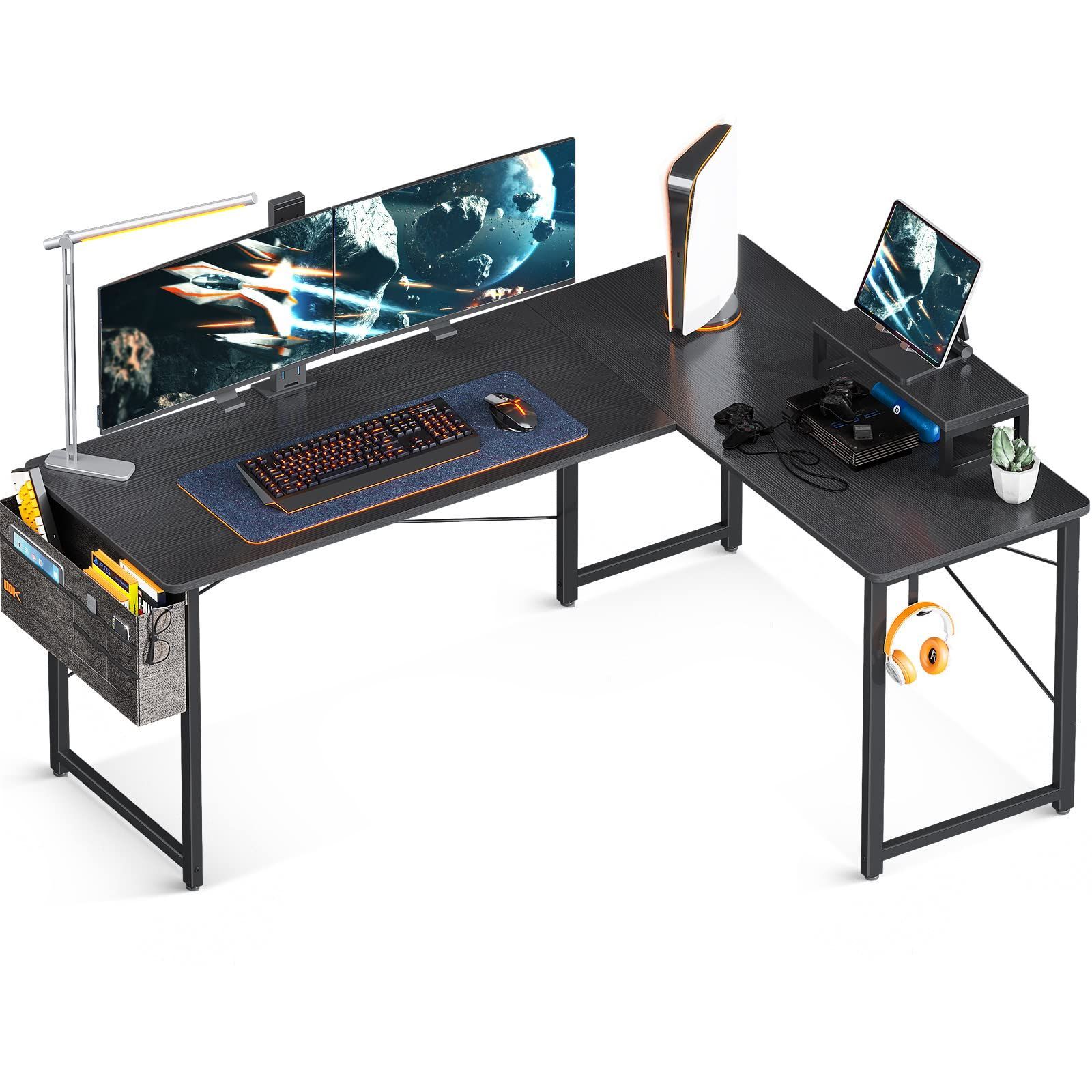 オフィスデスク 左右切り替え ワークデス 組立簡単 机 デスク 在宅勤務 pcデスク L字型 ゲーミングデスク 書斎 幅146 パソコンデスク ブラック l字デスク ODK