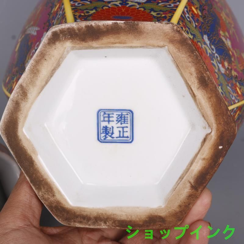 琺瑯彩花鳥六方将軍壺 景徳鎮 陶磁器 装飾品 工芸品 美術品 置物