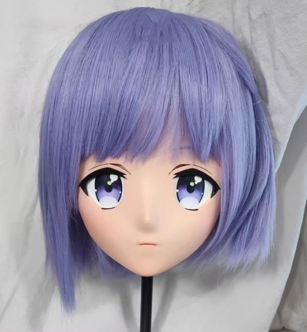 ハーフマスク 眼球付き カツラ付き NO.11 樹脂製 ヘッドロリータ人形 コスプレマスク 変身 仮装 着ぐるみ 二次元美少女