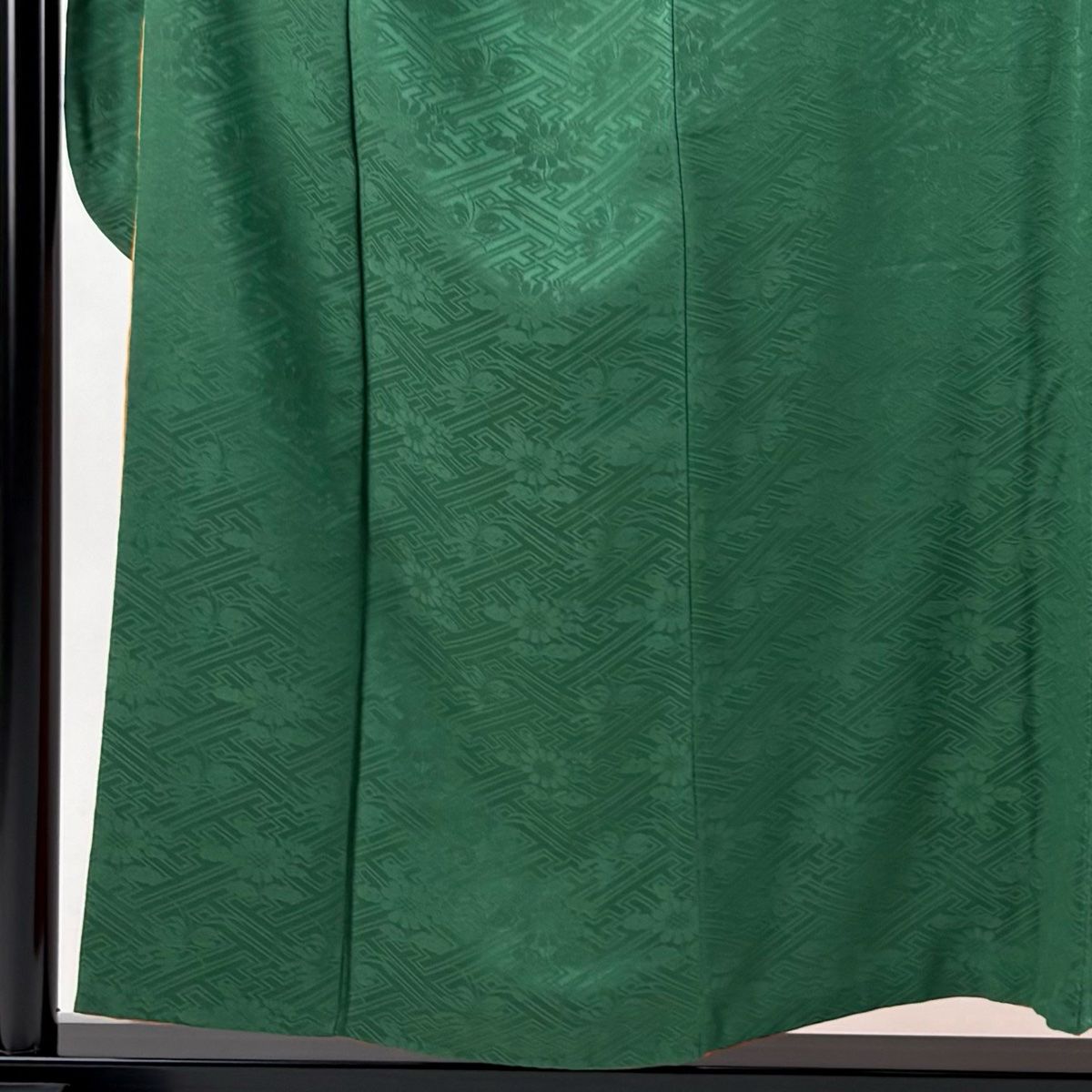 振袖 身丈153.5cm 裄丈64.5cm M 袷 地紋 緑 正絹 名品 一つ紋 【中古  