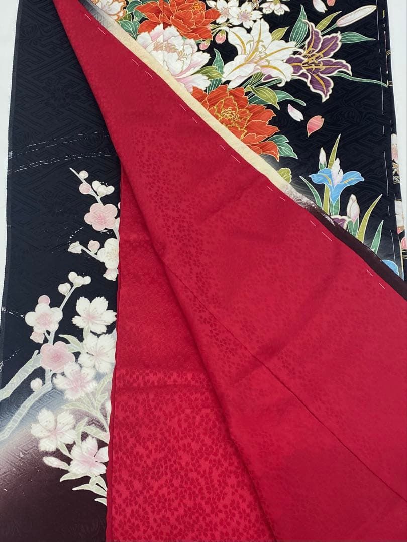 振袖 仮絵羽 舞台衣装 正絹 京友禅 刺繍 金彩 紋意匠 未仕立て品 八掛