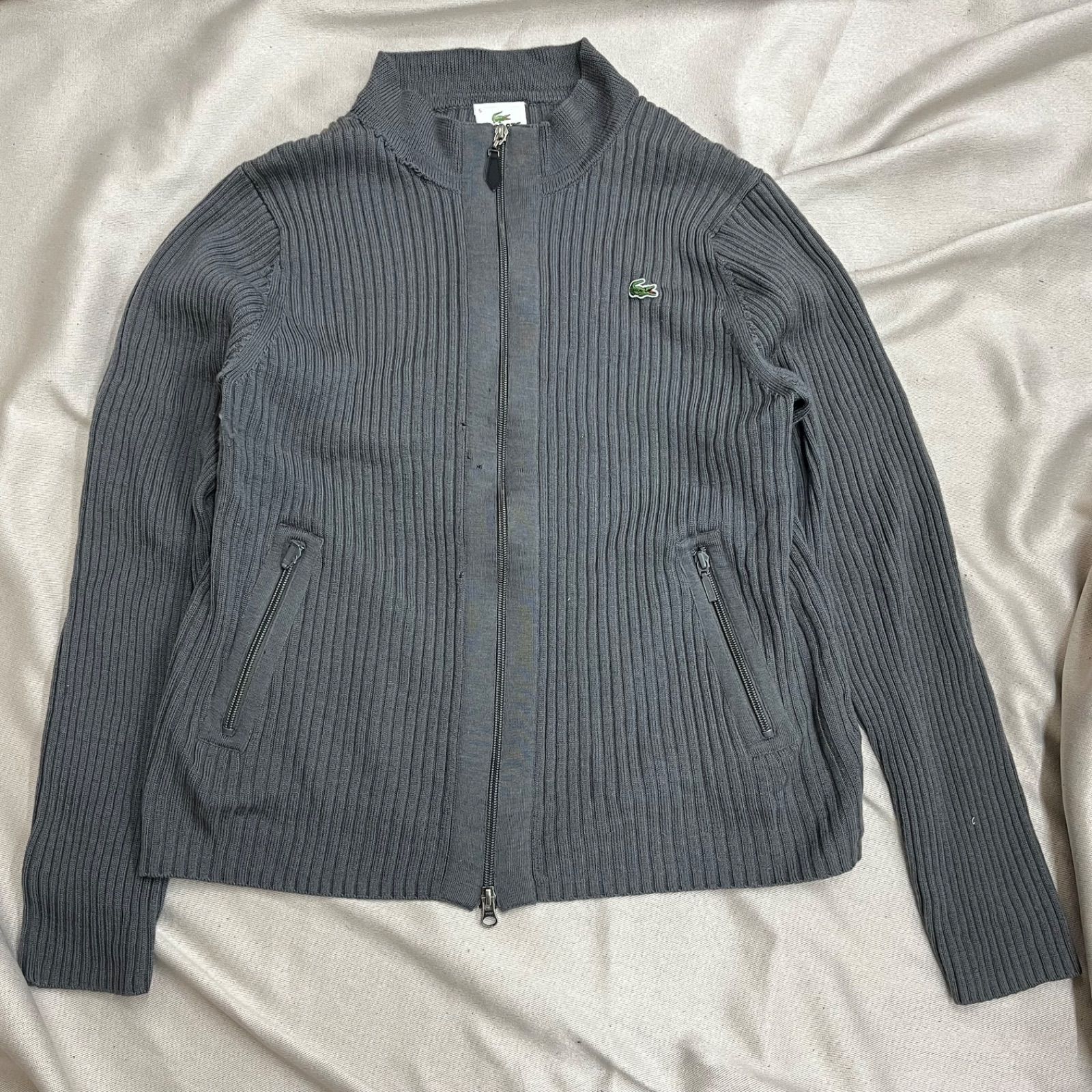 LACOSTE」 ニットカーディガン 5 グレー メンズ LACOSTE フルジップ 
