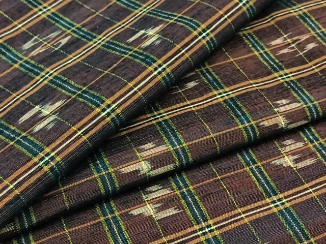 平和屋着物▽上質な紬 単衣 格子 正絹 AABC2217jh