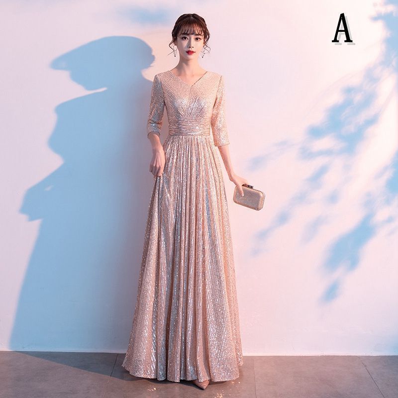 パーティードレス 結婚式 レディース ワンピース ロングドレス Ｖネック 袖あり ウェディングドレス ウエディング ドレス 二次会 花嫁 お呼ばれ エンパイア 結婚式 入学式 演奏会用 大人