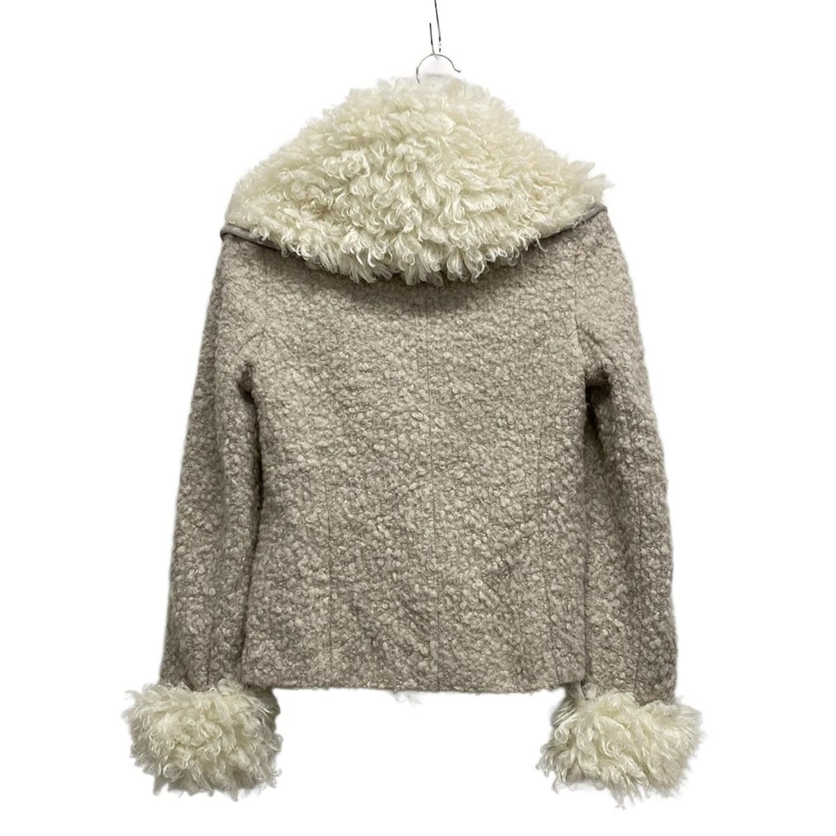 PRIDE プライド コート サイズ38 M レディース - ベージュ×アイボリー 長袖 フェイクファー ビジューボタン ショート丈 秋 冬