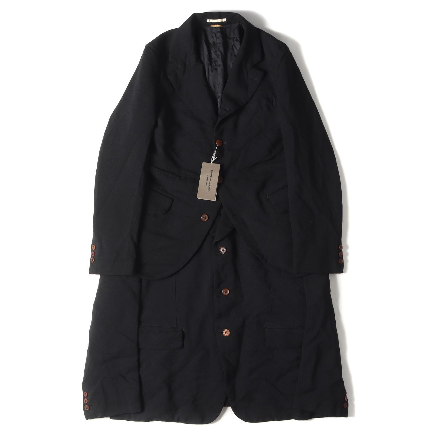 新品同様 COMME des GARCONS HOMME PLUS コムデギャルソン オムプリュス サイズ:S 24SS 製品染め 2段 連結 ドッキング エステルツイル テーラード ジャケット ブラック 黒 アウター コート 上着【メンズ