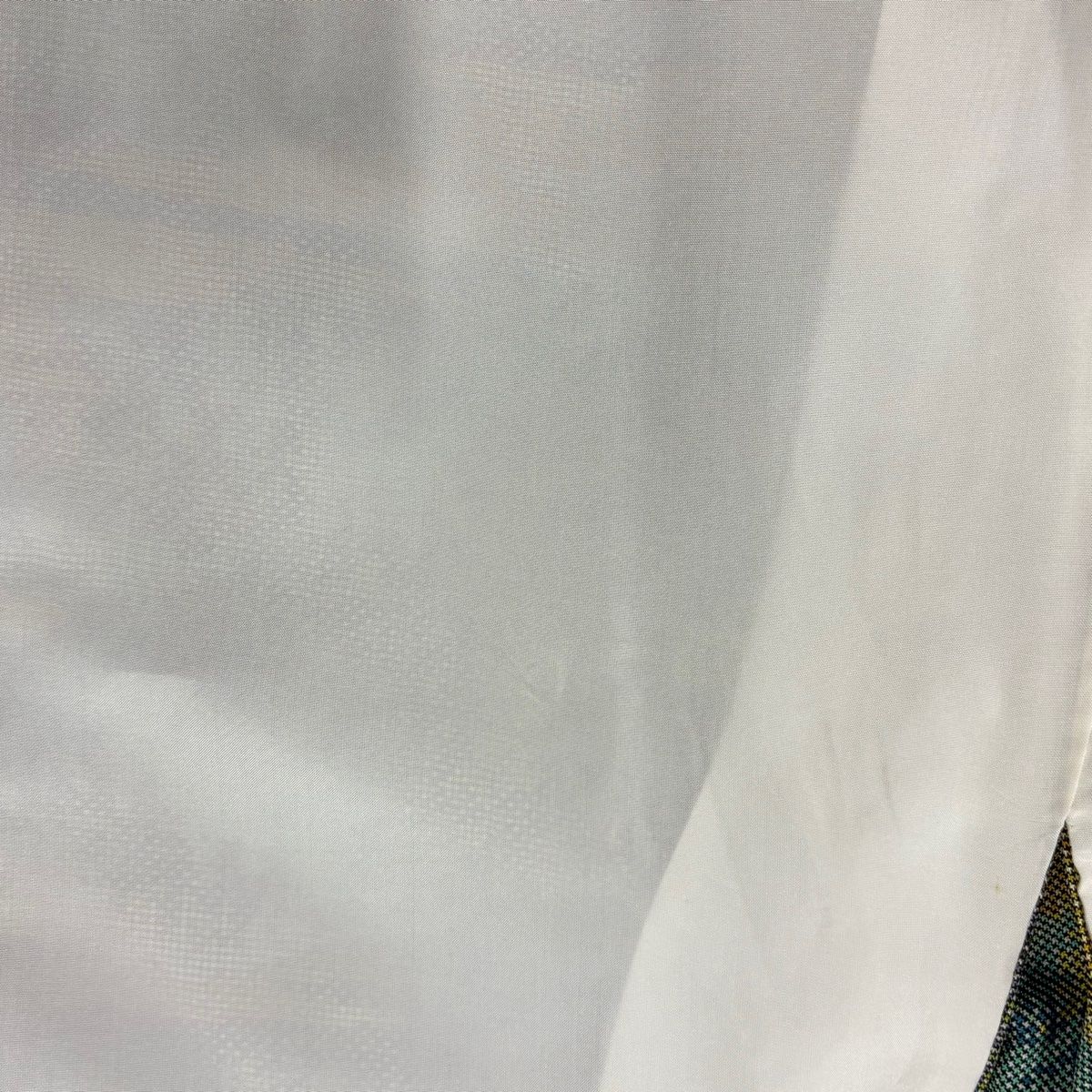 紬 身丈158cm 裄丈63.5cm S 袷 山 霞 緑 正絹 秀品 【中古
