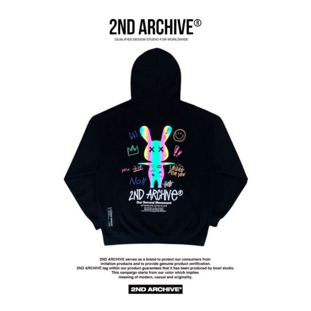 【韓国】（新品未使用　札なし）2NDARCHIVE カラフルウサギ パーカー 2ND ARCHIVE リフレクターラビットパーカー】セカンドアーカイブ 韓国