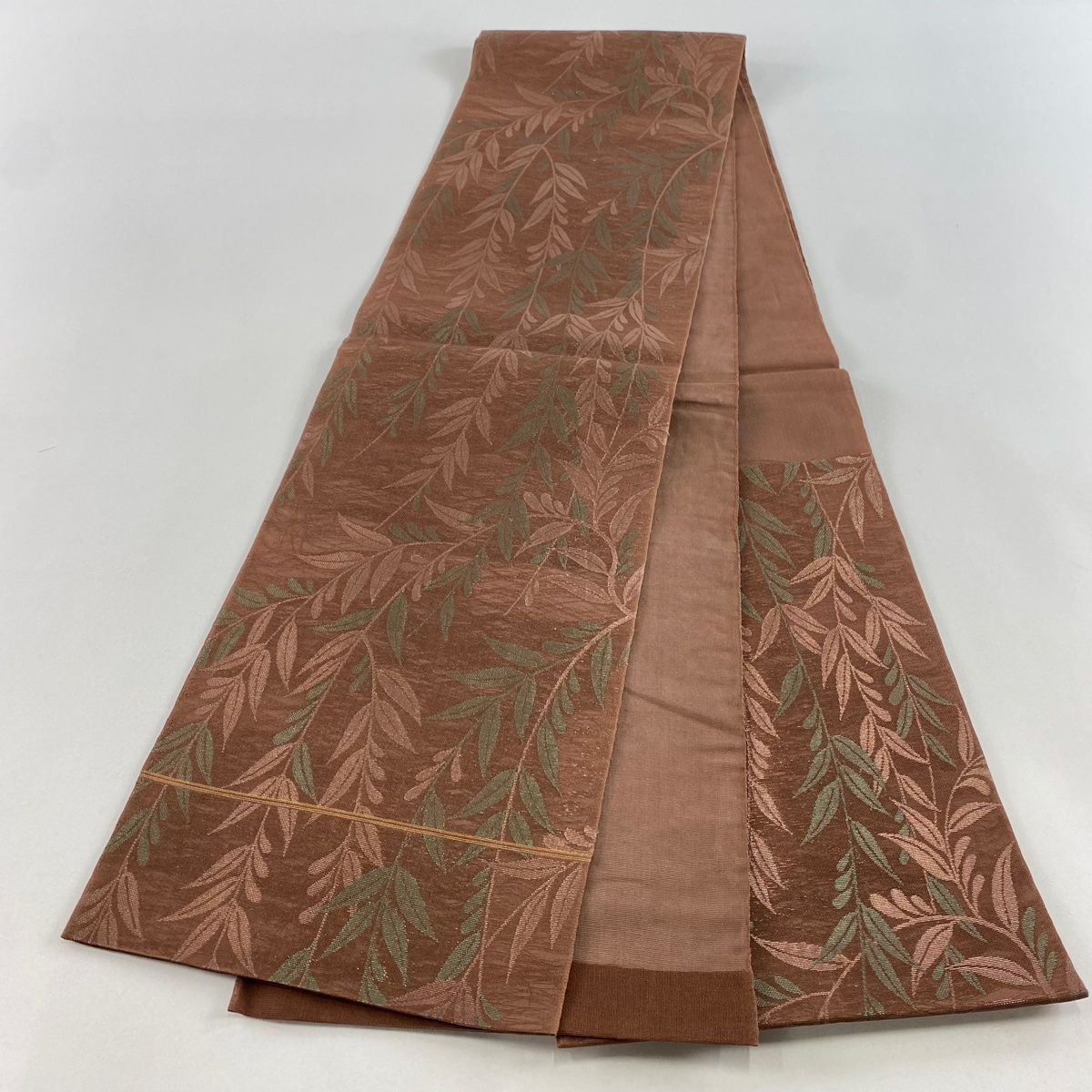 袋帯 秀品 菊 金糸 箔 焦茶色 六通 正絹 【中古】