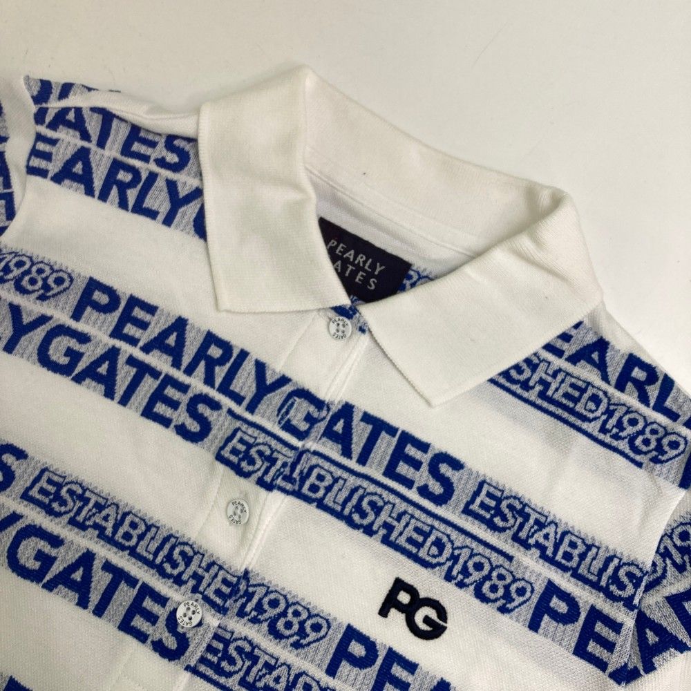 サイズ：0 PEARLY GATES パーリーゲイツ 055-2160434 半袖ポロシャツ ロゴ総柄 ホワイト系 [240101446685] ゴルフウェア レディース ストスト サイズ：0 PEARLY GATES パーリーゲイツ 055-2160434 半袖