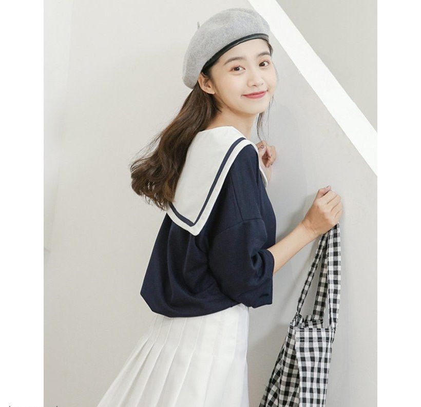 Tシャツ レディース セーラー服 半袖 カットソー マリンセーラー 半袖Tシャツ 女性用 夏物 トップス 爽やか 薄手 ゆったり お洒落 セーラー服 女性用 マリンセーラー レディース カットソー T