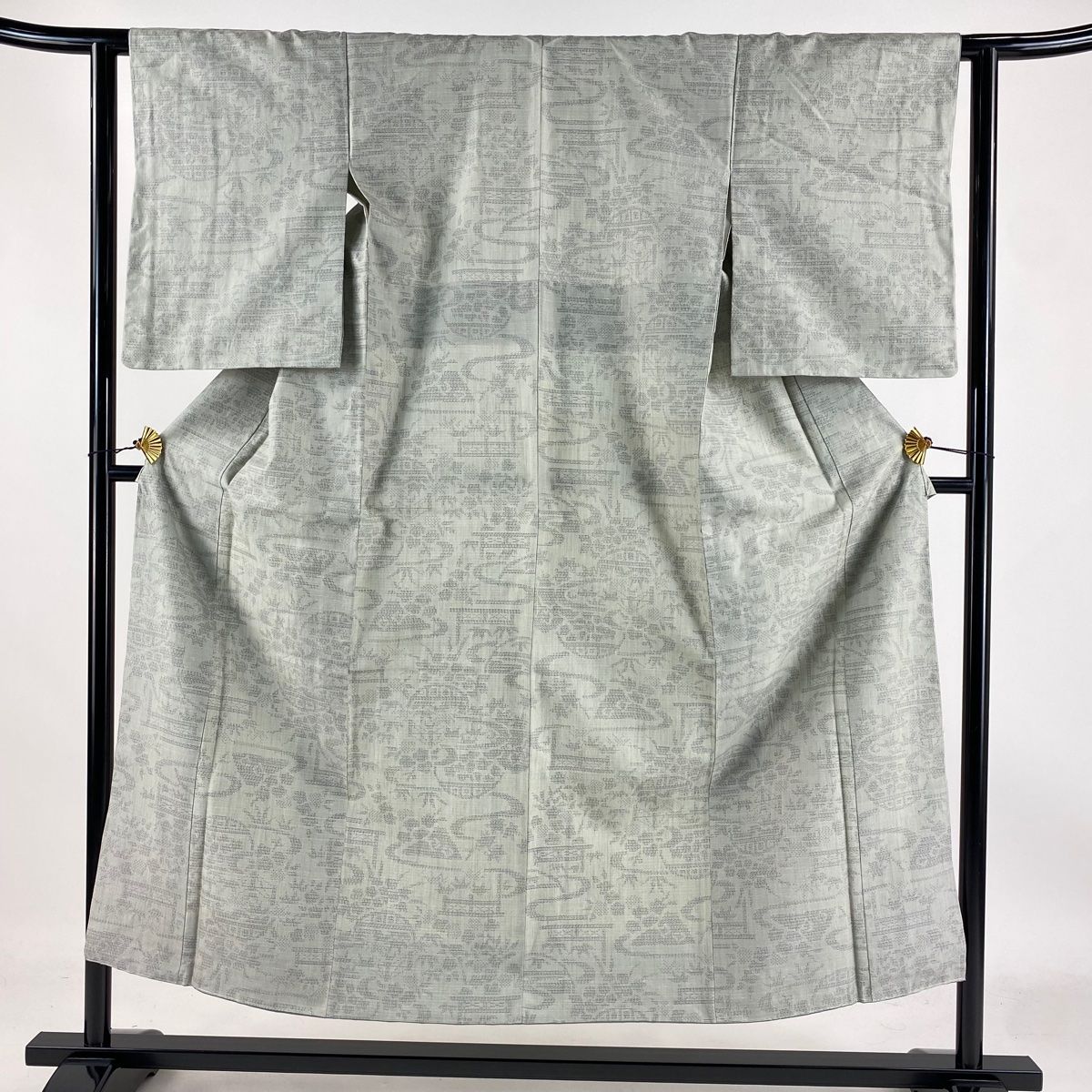 大島紬 身丈153.5cm 裄丈61.5cm S 袷 純泥染 証紙あり 流水 焦茶色 正絹 美品 秀品 中古 紬 身丈153cm 裄丈62cm S 袷 華文 幾何学模様 焦茶色 正絹 秀