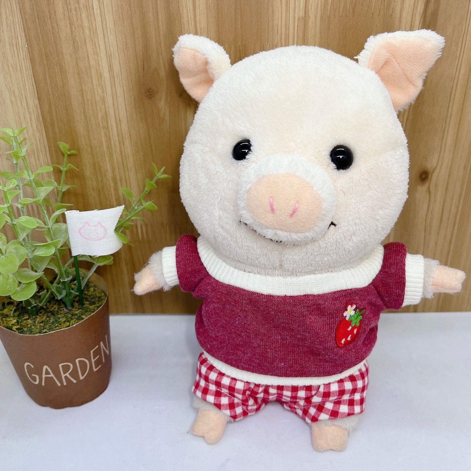 Sサイズ　リブニットシャツ上下セット　ぷーとんのお洋服　いちご×赤チェック