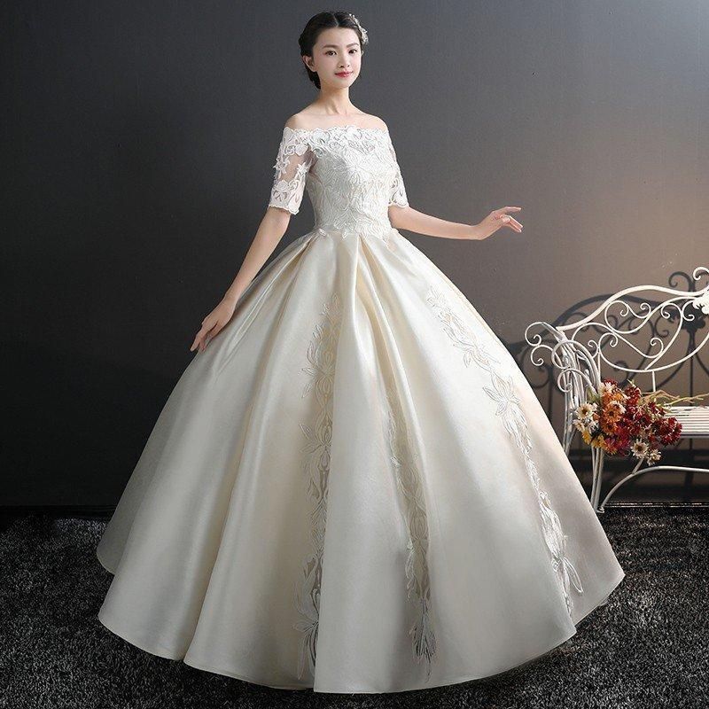 ウェディングドレス 白 格安 レース 結婚式 花嫁 シンプル ロング