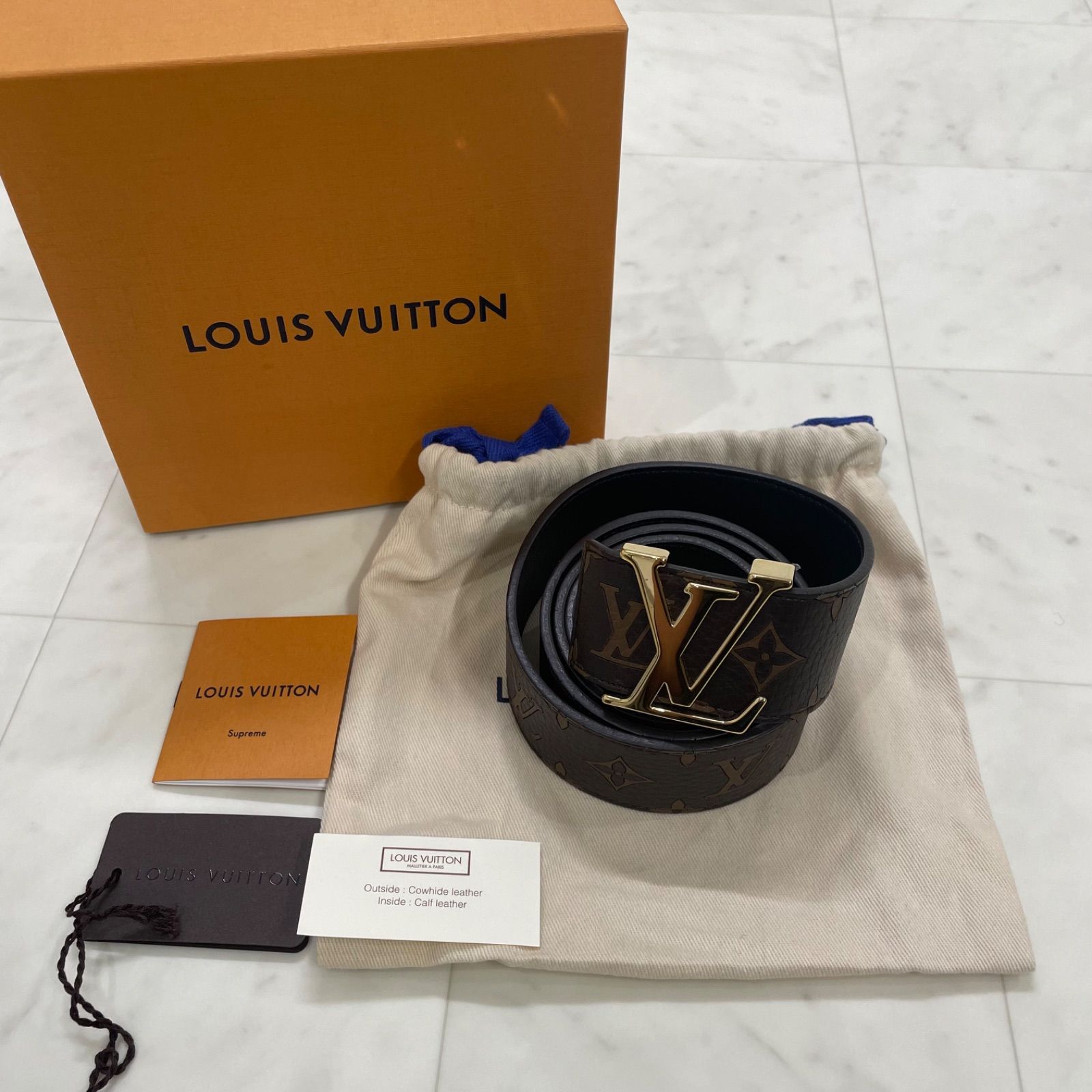 ◎LOUIS VUITTON ルイヴィトン ベルト モノグラム サンチュール LV イニシャル MP016 レザー ブラウン ゴールド金具 メンズ レディース ユニセックス supreme シュプリーム コラボ