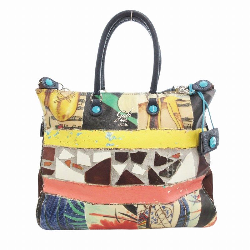 ガブス GABS 2WAY トートバッグ ショルダー 総柄 レザー マルチカラー