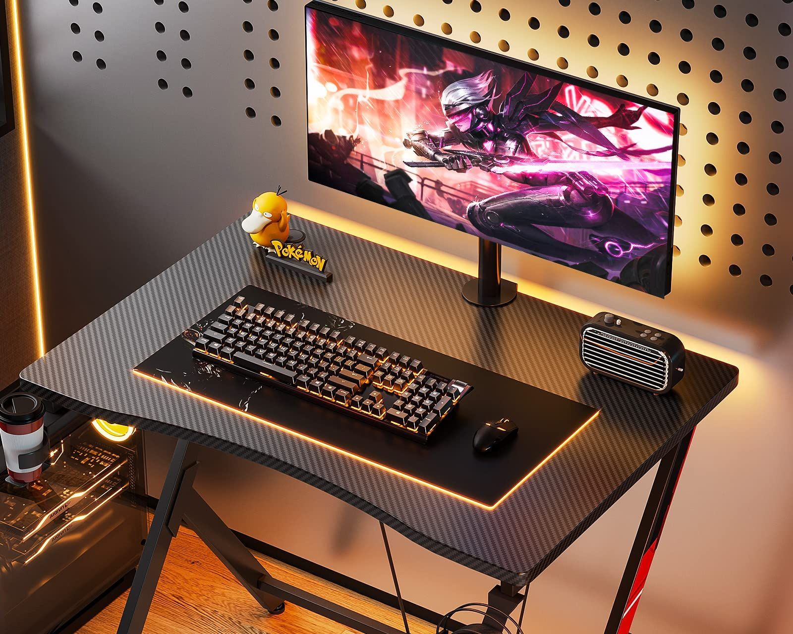 687 ゲーミングデスク パソコンデスク 炭素繊維天板 カップホルダー Amazon.co.jp: YOYAWB ゲーミングデスク PCデスク 炭素繊維目カーボン