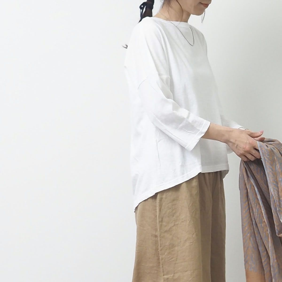 ナル NARU 7分袖ワイドプルオーバーカットソー ムラ糸リサイクル