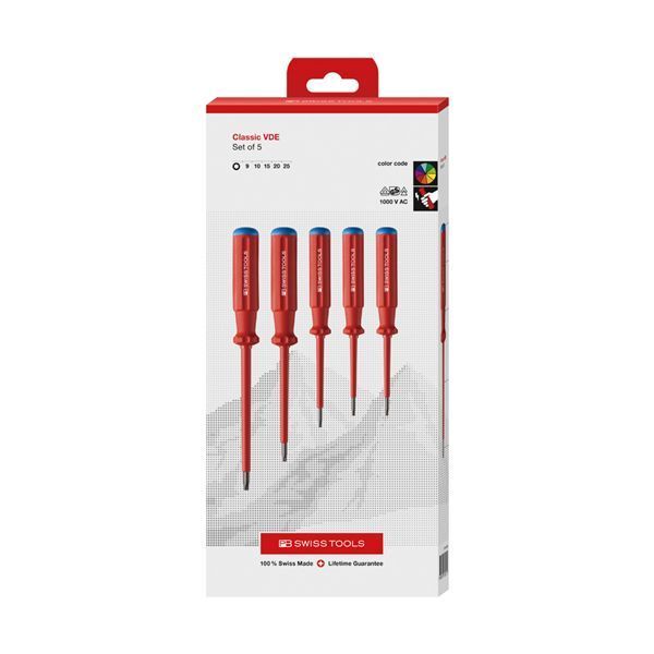PB SWISS TOOLS ピービースイスツールズ 5本組 スイスグリップクラシックタイプ 絶縁ヘクスドライバーセット ペーパーボックス入 5549.CBB