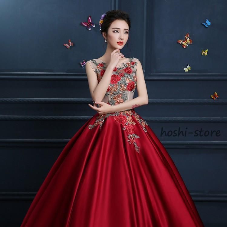 カラードレス 演奏会 赤 安い ロングドレス コンサート 披露宴  