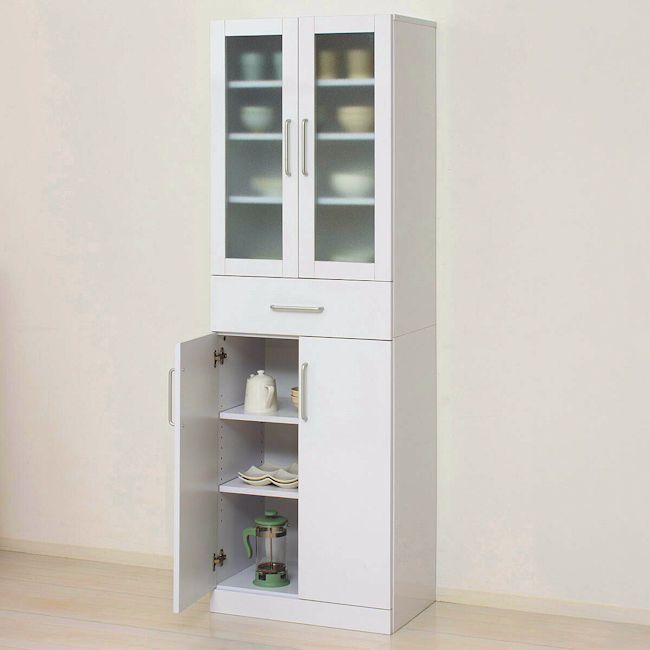 鏡面メラミン仕様 食器棚 幅60cm 高さ120cm カップボード（761） 鏡面メラミン仕様 食器棚 幅60cm 高さ120cm キッチン収納 カップ