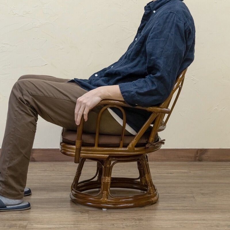 未使用 ラタン 回転座椅子 ロータイプ 1脚 ベージュ クッション