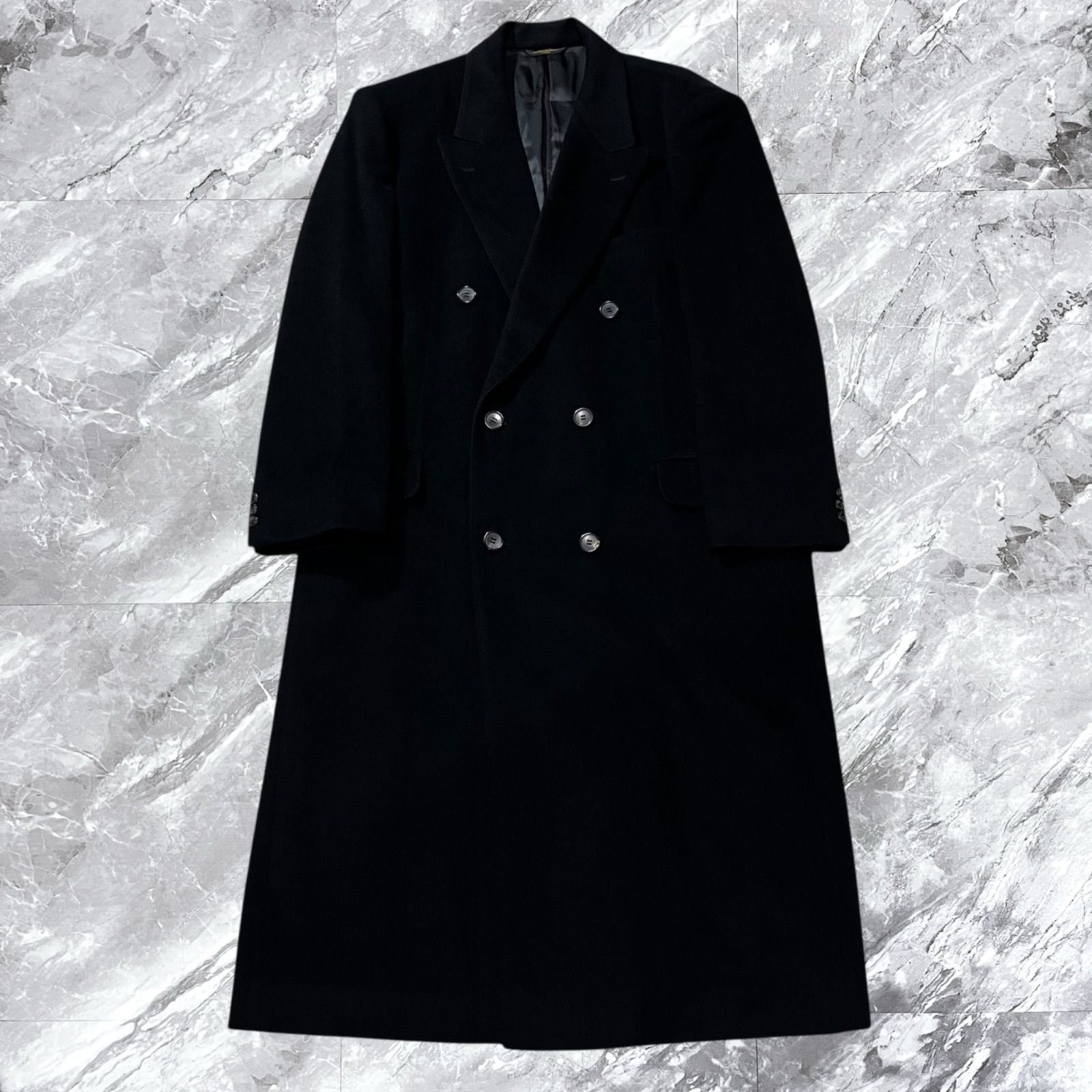 大きいサイズ Kinloch Anderson キンロックアンダーソン チェスターコート ロングコート カシミヤ カシミア ダブルブレスト マキシ丈 ブラック 黒色 サイズXL