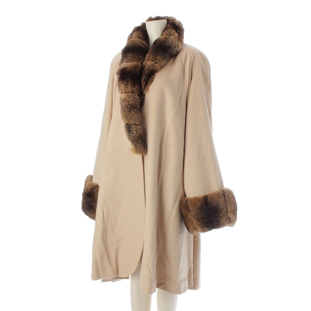フォクシー ウール 毛皮 ファー ロング コート アウター 4257-AC9502 ベージュ F