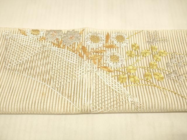 平和屋着物▽夏物 西陣 名古屋帯 帯反物 駒刺繍 総刺繍 籬流水
