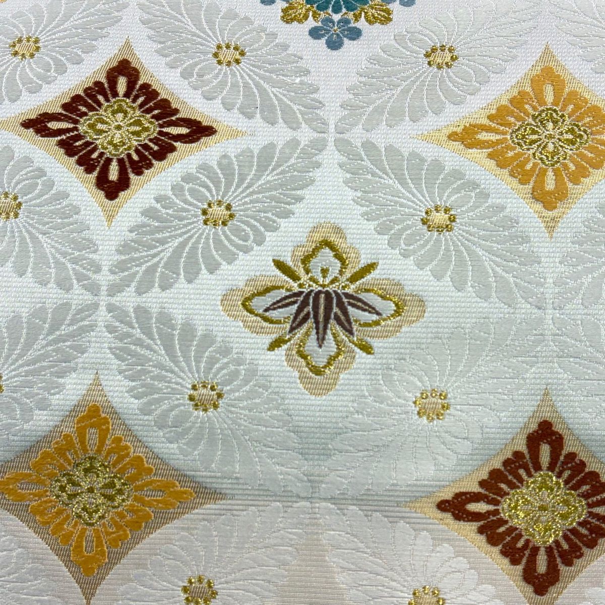 袋帯 美品 名品 七宝 花菱 唐織 箔 灰白 六通 正絹 【中古