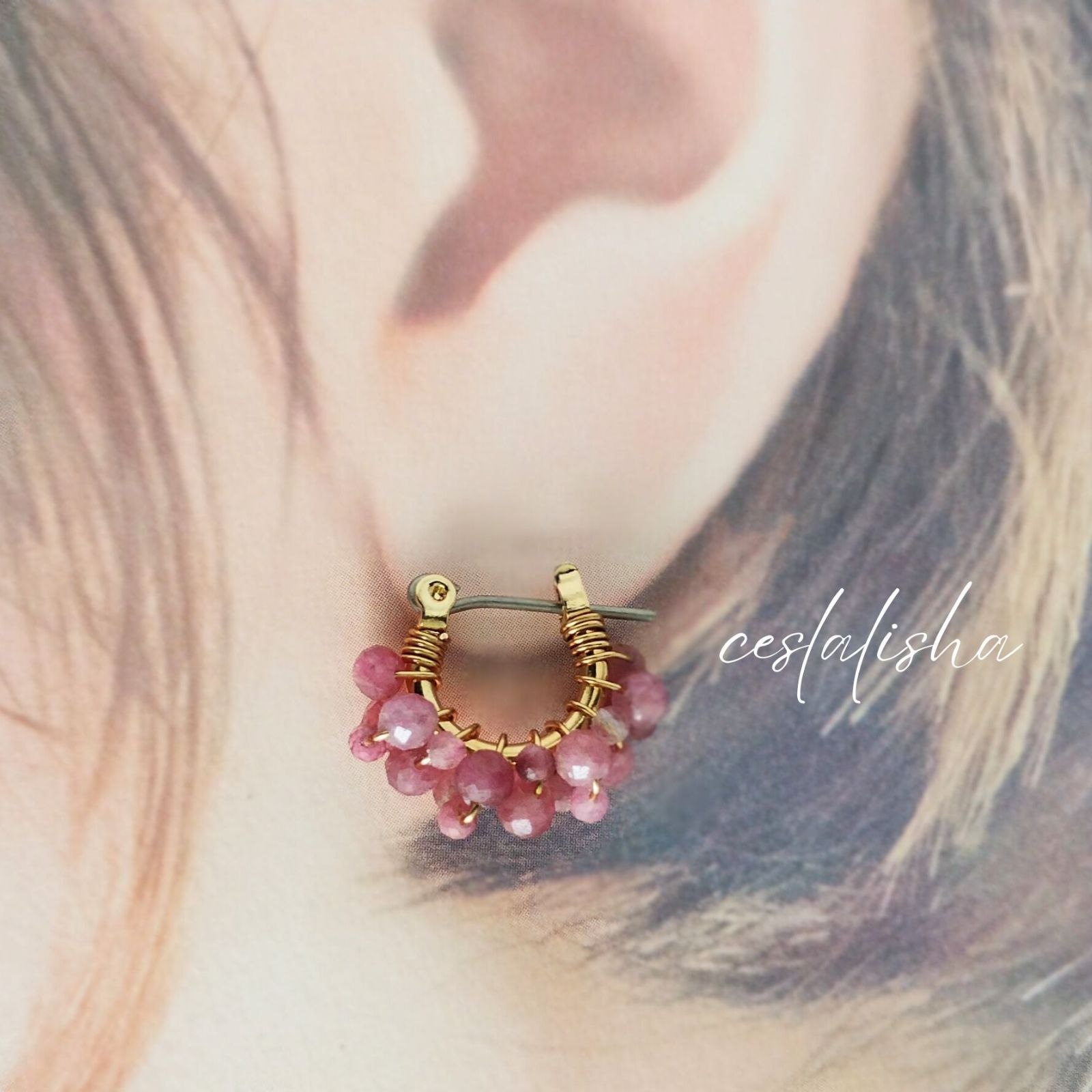 フローライト 桜カービング フープピアス フローライト 桜カービング フープピアス