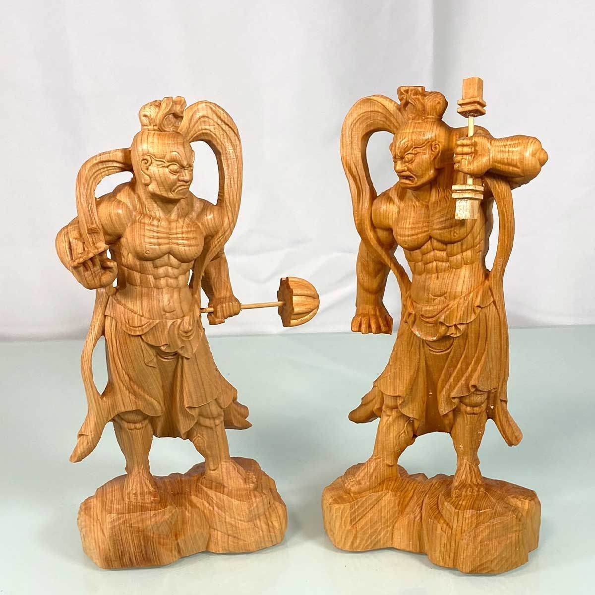 金剛力士像 仁王像 阿形 人気 吽形 一対 仏像 20cm 天然木 手彫り 崖