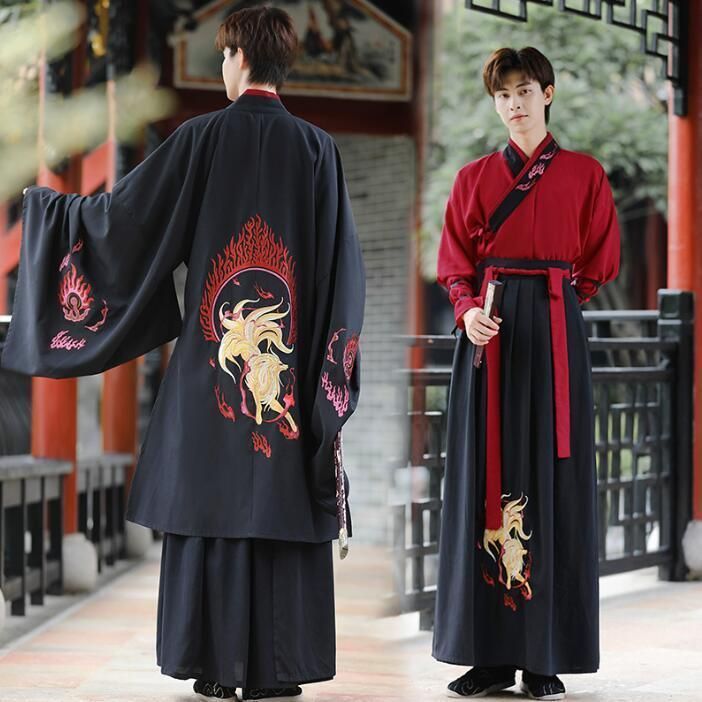 高品質 文化祭 メンズ用漢服唐装 刺繍 ロング丈羽織 カップル中華振袖シャツ ロング丈スカート 3点セット|4点セット 振袖中華古風コスプレ衣装 メン BJ1003ML03 ハロウィン