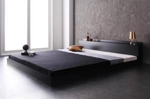 棚・コンセント付きフロアベッド Verhill ヴェーヒル マルチラススーパースプリングマットレス付き クイーン(SS×2)【代引不可】