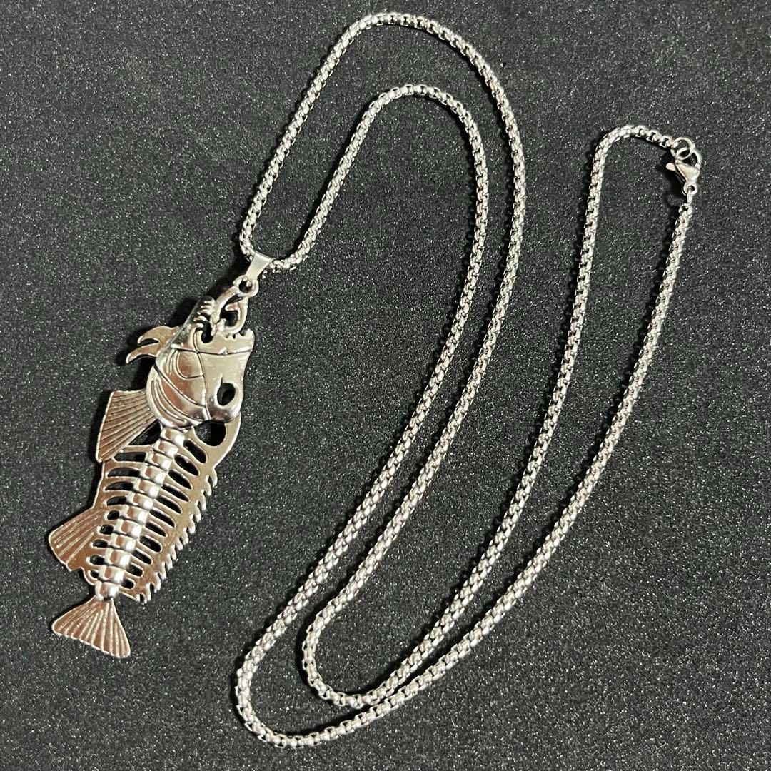 N023 フィッシュボーン ネックレス 魚 骨 アクセサリー 釣り