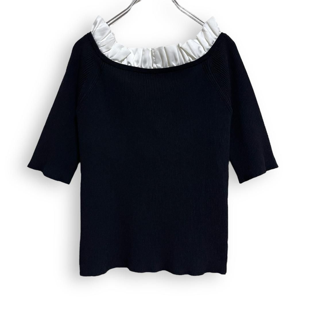 HIAND frill cup in ribbed knit ハイアンド フリル リブニット 半袖  