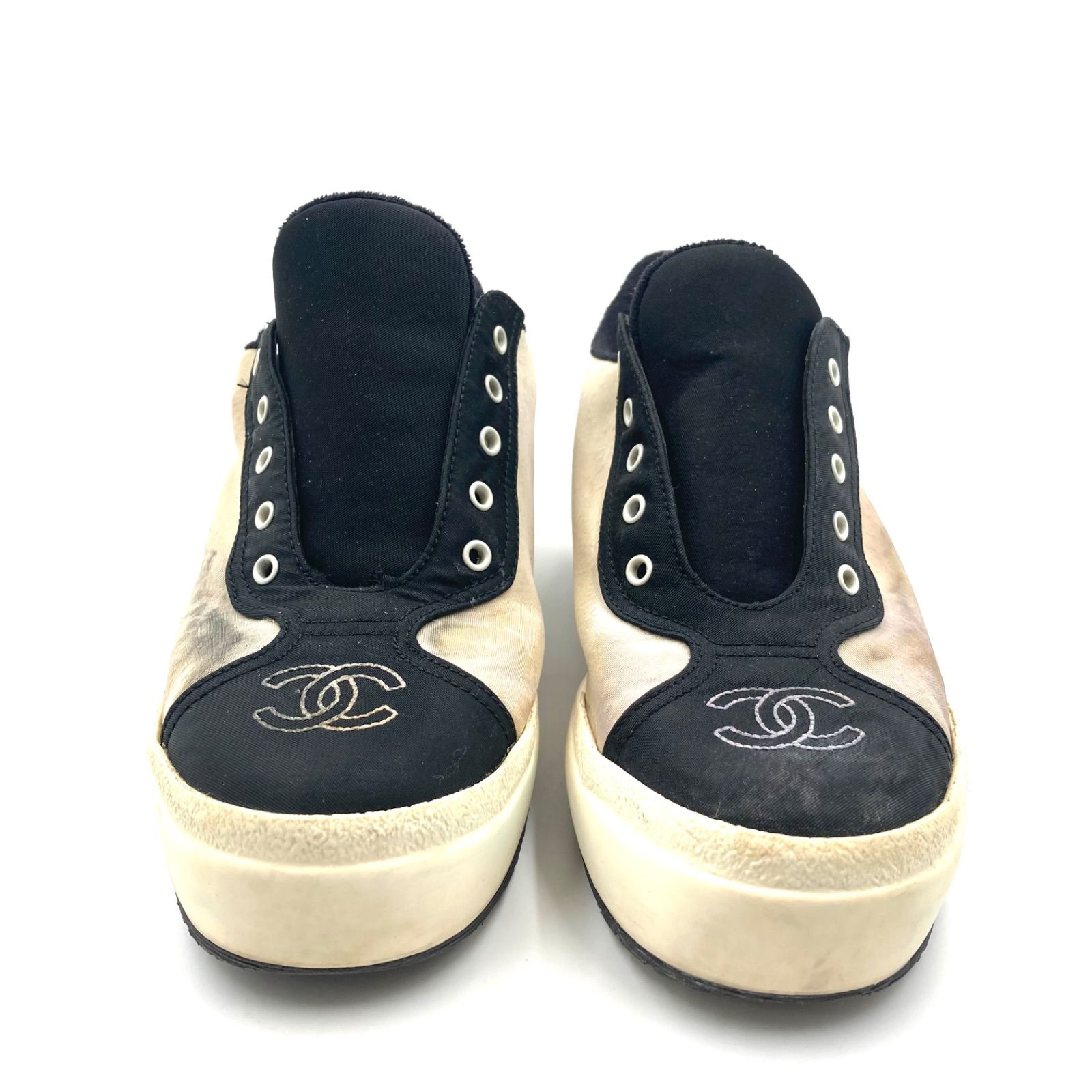 CHANEL シャネル ココマーク ローカットスニーカー キャンバス×レザー 