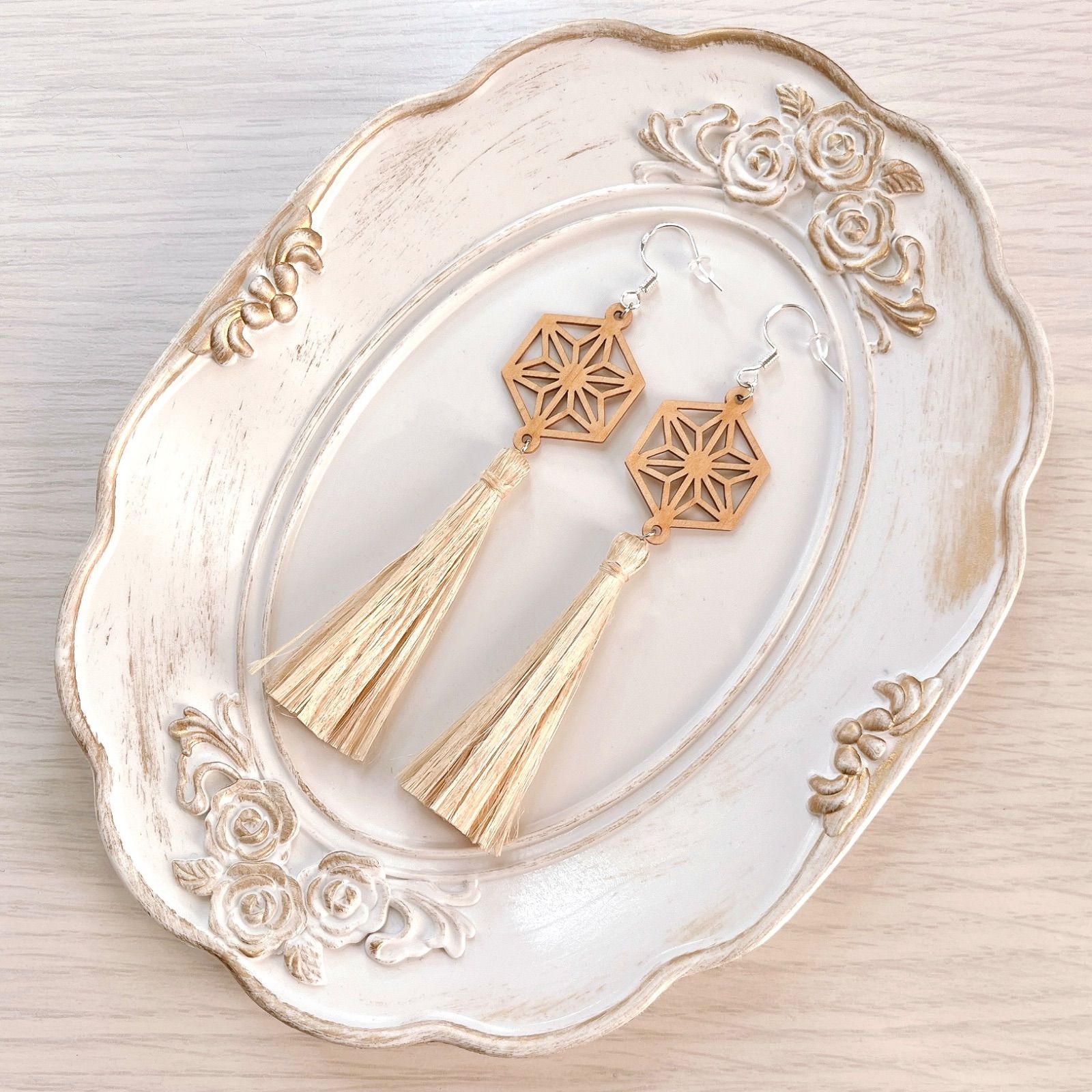 能登ヒバ 麻の葉紋様 × 精麻 ピアス - メルカリ