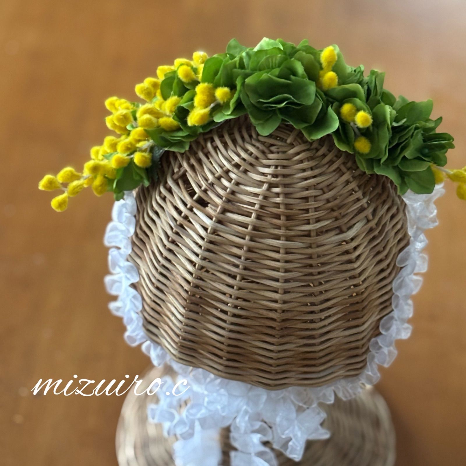 ミモザ 紫陽花 花カチューシャ 犬 ペット ベビー 花冠 チョーカー 記念撮影 記念日 フォト アーティフィシャルフラワー ヘッドドレス 髪飾り ガーリー 可愛い グリーン