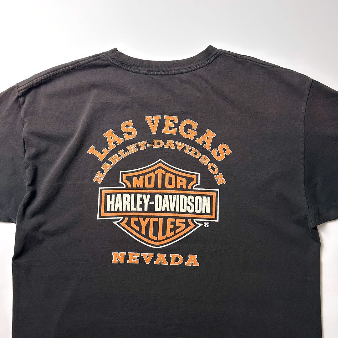 Harley-Davidson Tシャツ L ブラック 鬼フェード ボロ加工 ハーレー