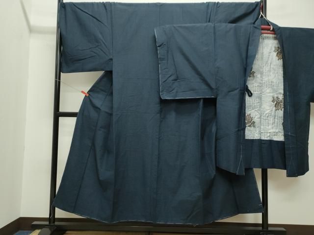 平和屋着物男性　紬　アンサンブル　キングサイズ　色無地　紺色　正絹　逸品　未使用　CAAO0425ze