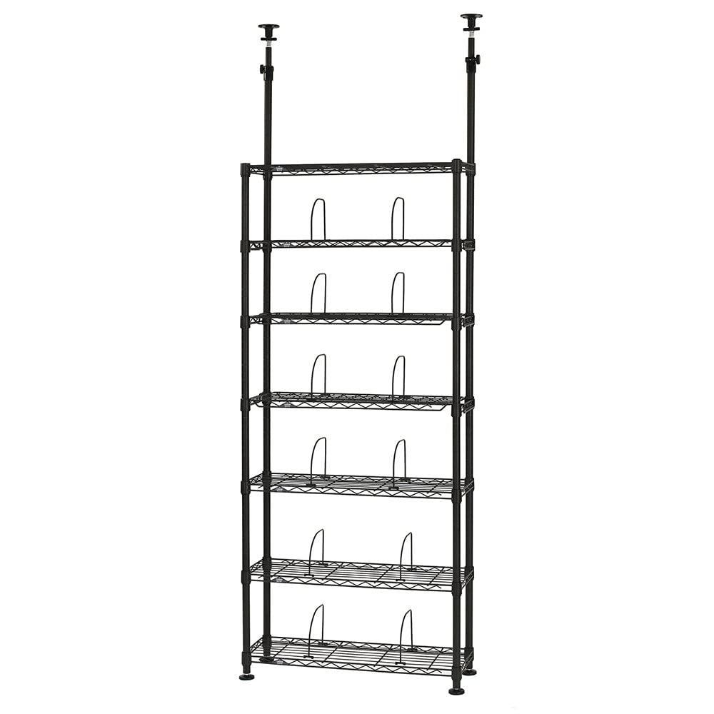 数量 ラック つっぱり 突っ張り 本棚 7段 幅80 奥行30 ノワール スリム 壁面収納 ウォールラック 簡単取付 段差対応 ルミナス 転倒防止 大容量 黒 ブラック ドウシシャ キッチン 耐荷重80kg 幅78×奥行27.5×高さ220 280cm