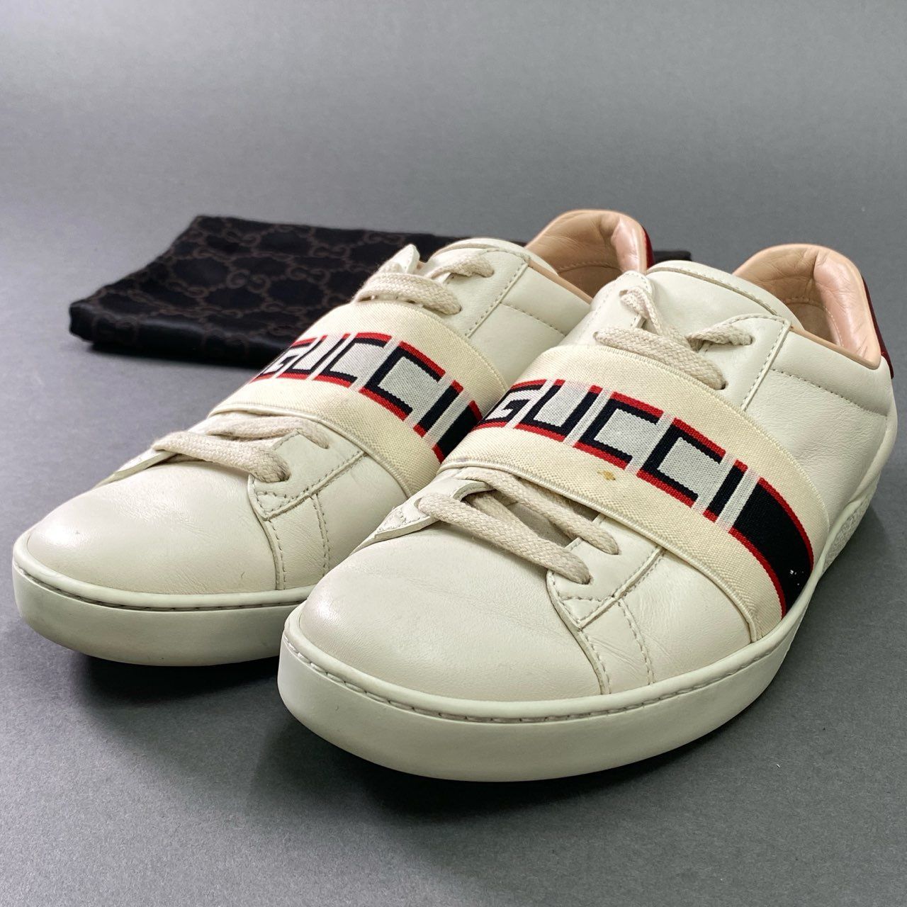 5k5 GUCCI グッチ エースライン ローカットスニーカー 37 ホワイト
